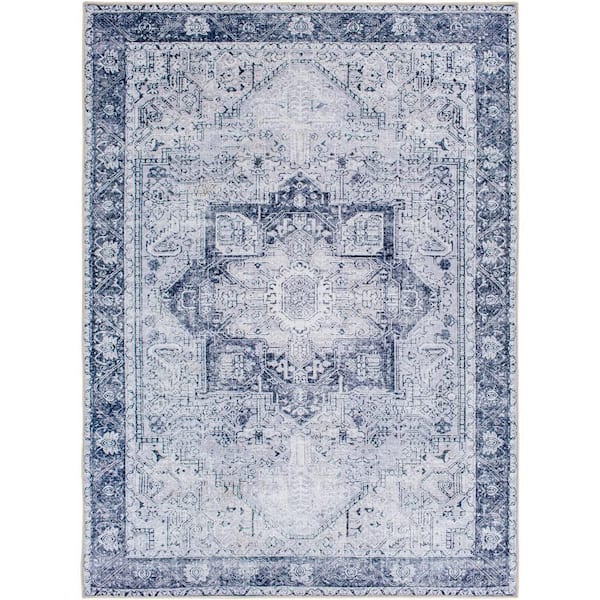 Livabliss Gilda Cobalt 3 ft. x 20 ft. Machine-Washable Indoor Medallion Runner Rug