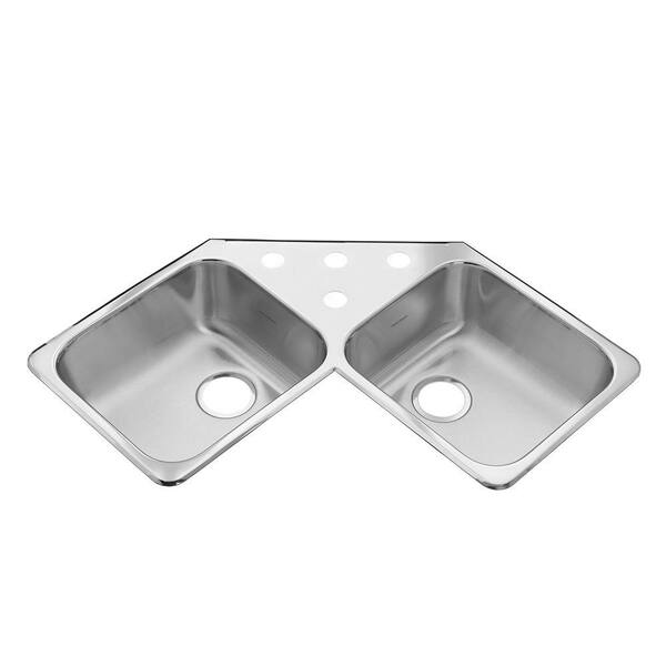 American Standard Prevoir Drop-In Brushed Stainless Steel 43.44 in. 4-Hole Double Bowl Corner Kitchen Sink-DISCONTINUED