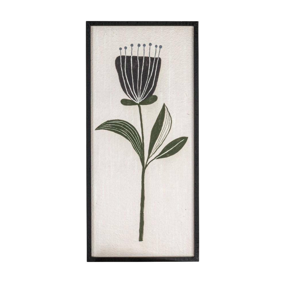 Black and Green Botanical Flower Prints on Canvas with Wood Frame, 30" Set of 2