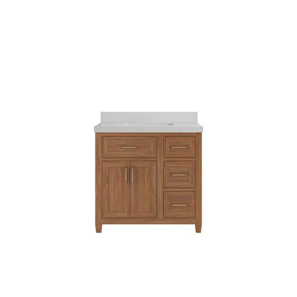 Willow Collections Santa Monica 36 in. W x 22 in. D x 36 in. H Single Sink Bath Vanity Center in Dark Natural with 2" Carrara Quartz Top