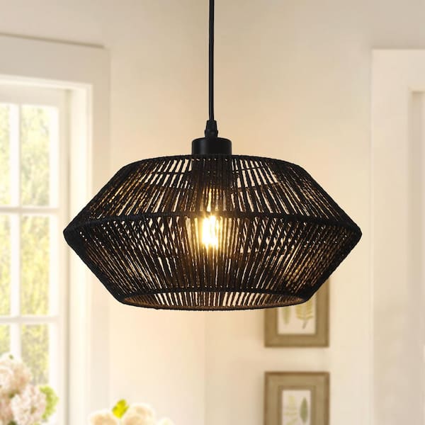 LWYTJO 60-Watt 1-Light Black Dimmable Paper Rattan Lampshade