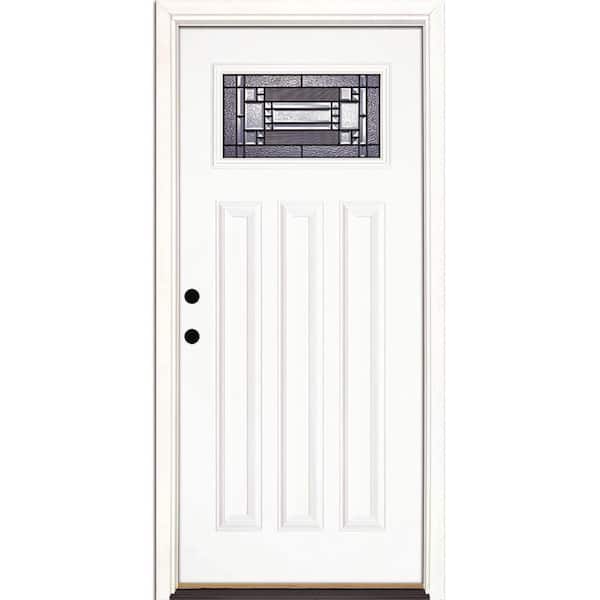 Feather River Doors 33.5 in. x 81.625 in. Preston Patina Craftsman 1/4 Lite Unfinished Smooth RH Inswing Fiberglass Prehung Front Door