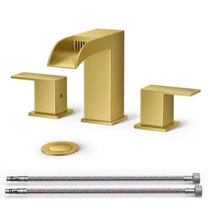 8 in. Waterfall Widespread Double Handle Bathroom Faucet in Gold