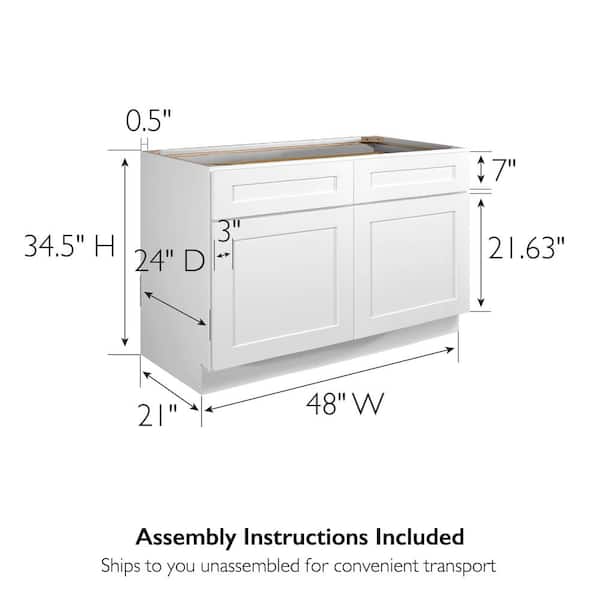 Brookings Plywood Ready to Assemble Shaker 48x34.5x24 in. 2-Door 2-Drawer Base Kitchen Cabinet in White Brookings Plywood Ready to Assemble Shaker 48x34.5x24 in. 2-Door 2-Drawer Base Kitchen Cabinet in White