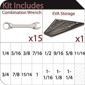 SAE Combination Wrench Set with EVA Storage Tray (15-Piece)