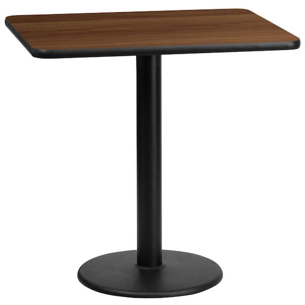 Flash Furniture 24 in. x 30 in. Rectangular Black and Walnut Laminate Table Top with 18 in. Round Table Height Base