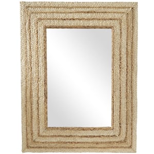32 in. x 42 in. Handmade Woven Rectangle Framed Brown Wall Mirror