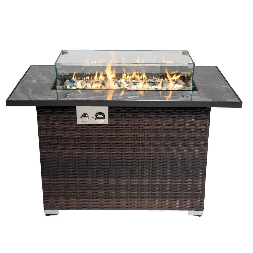 44 in. 50000 BTU Propane Fire Pit Table, Tile Top Patio/Deck/Backyard Heater with Wicker Base Glass Windscreen Black price history on PriceWatchPro