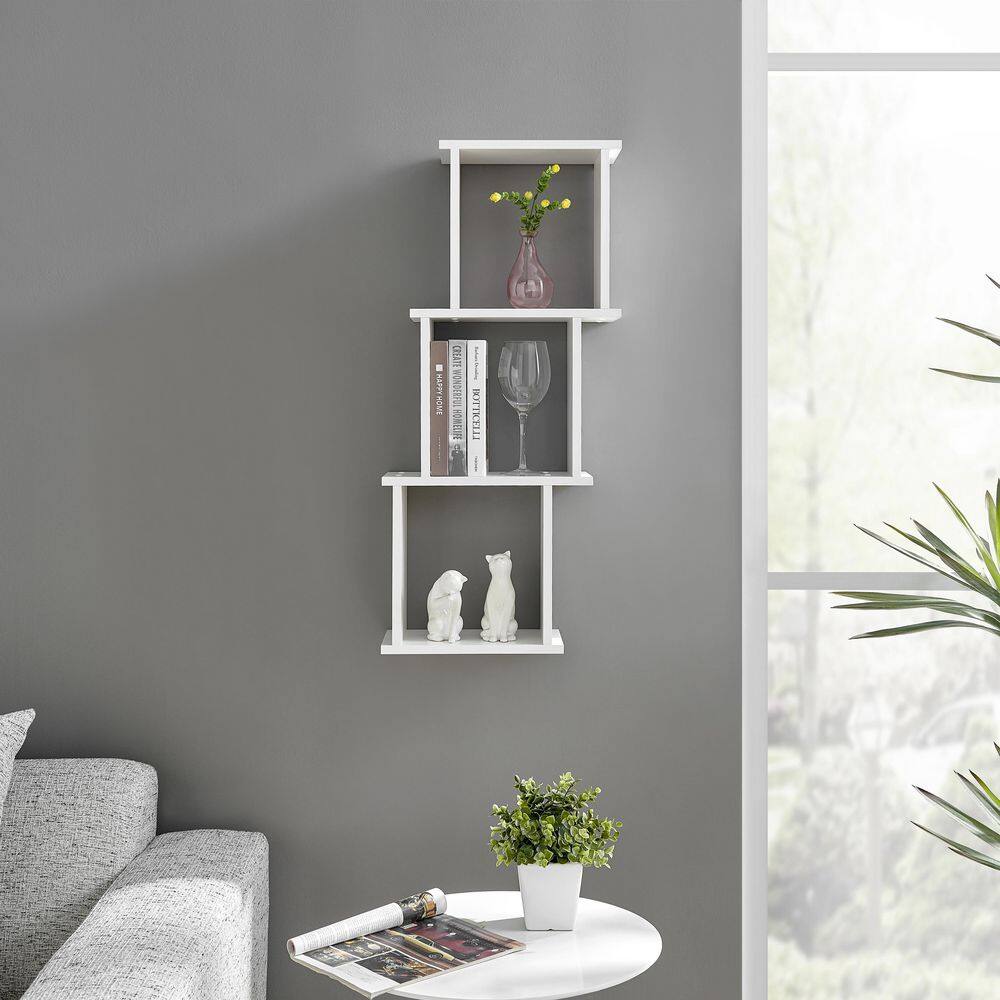 White 3-Cube Floating Wall Shelf with Ledges