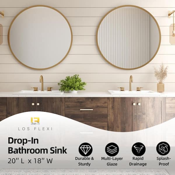 Los Flexi Drop In Bathroom Sink 20 x 18 in. White Ceramic