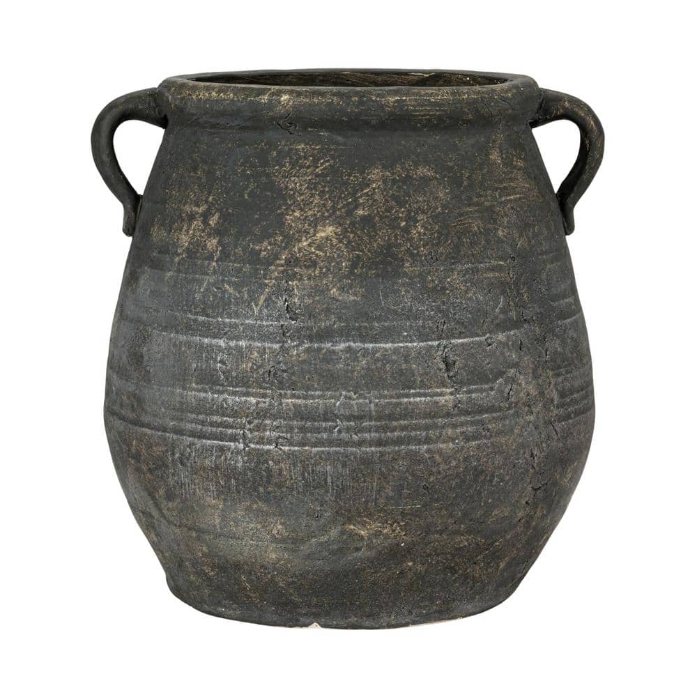 Rustic Grey Terra-Cotta Urn Planter with Handles
