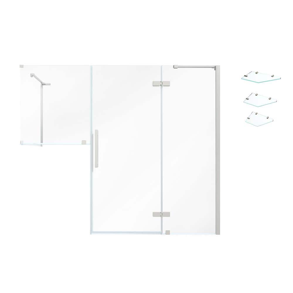 Tampa 74" Satin Nickel Frameless Corner Shower Enclosure with Glass Panels