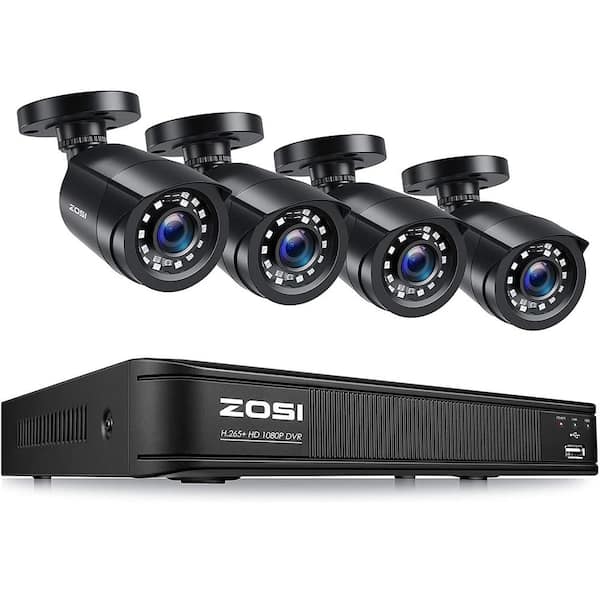 ZOSI 4-Channel H.265+ 5MP Lite DVR Outdoor Security Camera System with 4 x 1080P Wired Bullet Cameras(No Hard Drive)
