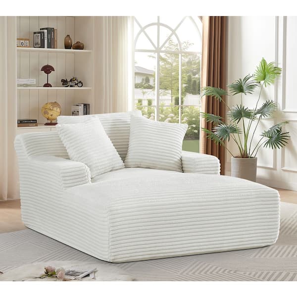 Ivory Corduroy Full Foam Chaise Lounge, No Asssembly Required