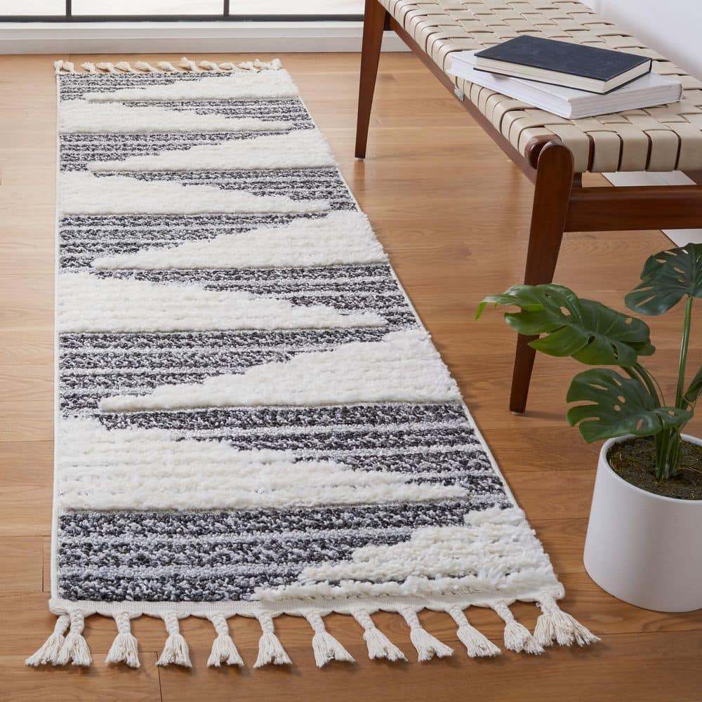 Moroccan Tassel Shag 2 ft. x 8 ft. Dark Gray/Ivory Abstract Geometric Runner Rug price history on PriceWatchPro