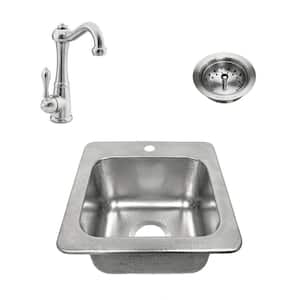 Angelico 18 Gauge 15 in. Stainless Steel Drop-In Bar Sink in Brushed with Marielle Faucet Kit