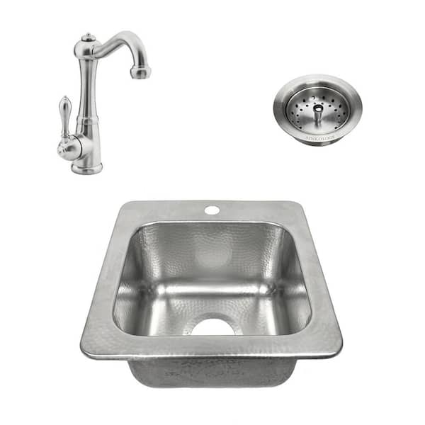 SINKOLOGY Angelico 18 Gauge 15 in. Stainless Steel Drop-In Bar Sink in Brushed with Marielle Faucet Kit