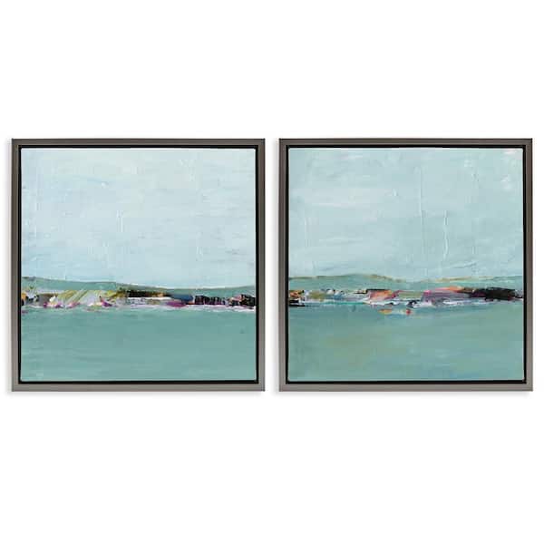 Stupell Industries Abstract Sea Distant Cliffs by Ethan Harper 2-Pieces Gray Floater Frame Abstract Graphic Art Print 18 in. x 18 in.