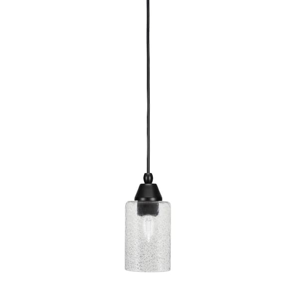 Unbranded Bryson 4 in. 1-Light Matte Black Cord Pendant Light with 4 in. Smoke Bubble Glass Shade, no bulb included