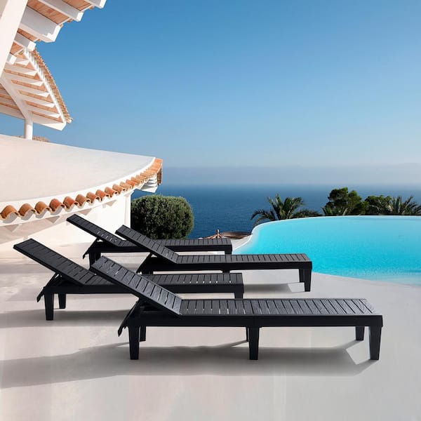 Nestl Waterproof Chaise Lounge Chair Set of 4 Adjustable Lightweight Black Outdoor Patio Chairs