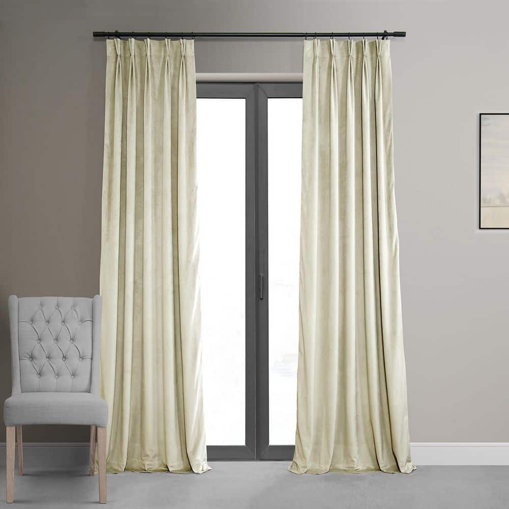 Exclusive Fabrics & Furnishings Alabaster Beige Velvet Pinch Pleat Blackout  Curtain - 25 in. W x 108 in. L (1 Panel) VPCH-120601-108-FP - The Home