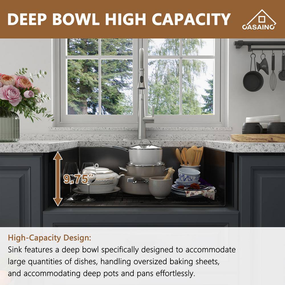 30" Black Stainless Steel Single Bowl Farmhouse Kitchen Sink