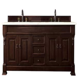Brookfield 72 in. W x 23.5 in. D x 34 .3in. H Double Bathroom Vanity in Mahogany with Marfil Quartz Top