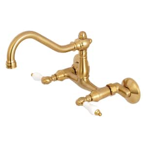 Vintage 2-Handle Wall-Mount Standard Kitchen Faucet in Brushed Brass