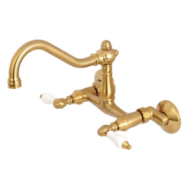Kingston Brass Vintage 2-Handle Wall-Mount Standard Kitchen Faucet in Brushed Brass