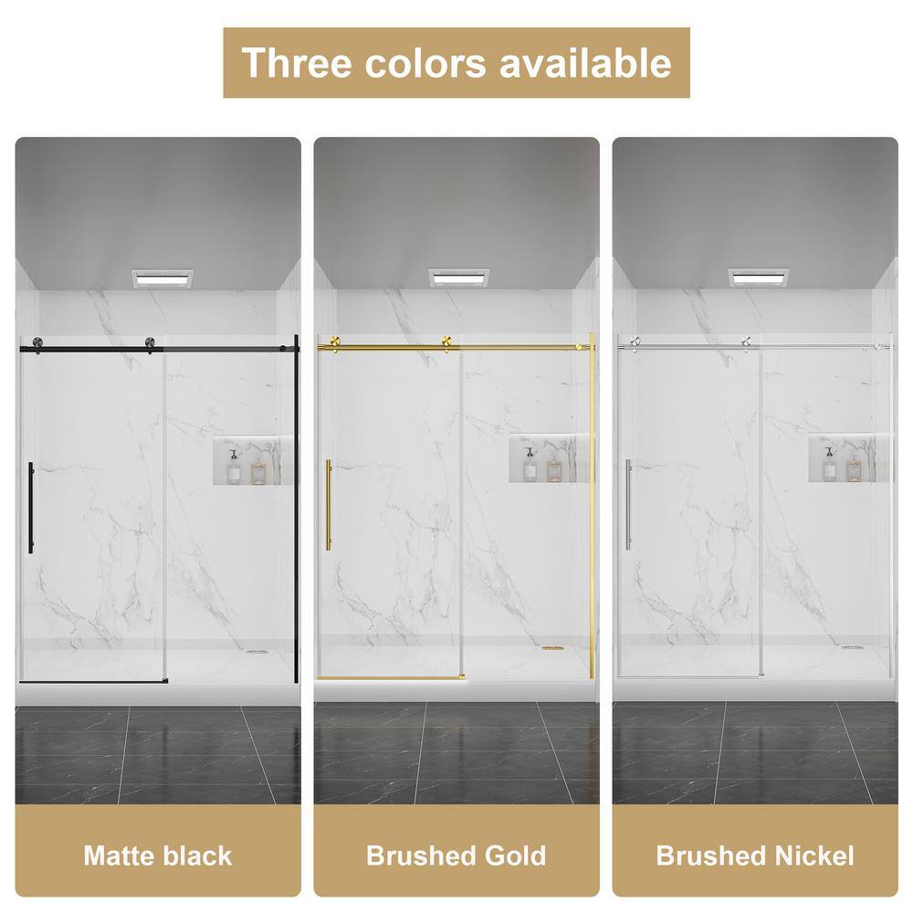Brushed Gold Semi-Frameless Sliding Shower Door with Clear Glass