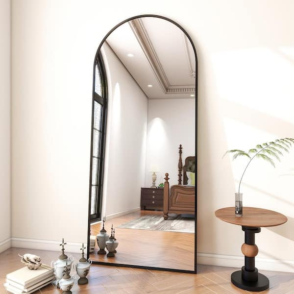 XRAMFY 30 in. W x 71 in. H Arched Classic Black Aluminum Alloy Framed Oversized Full Length Mirror Floor Mirror