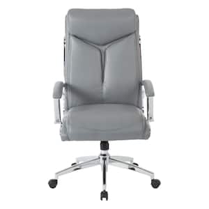 Executive Gray Faux Leather High Back Chair with Padded Arms and Chrome Base