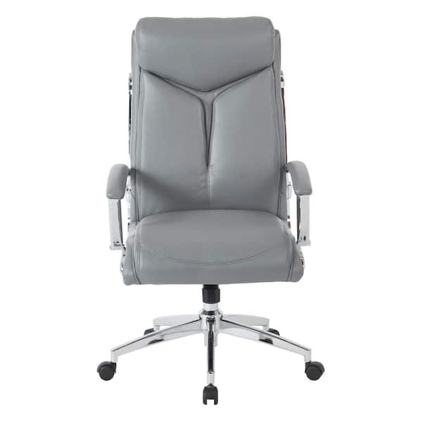 OSP Home Furnishings Executive Gray Faux Leather High Back Chair with Padded Arms and Chrome Base