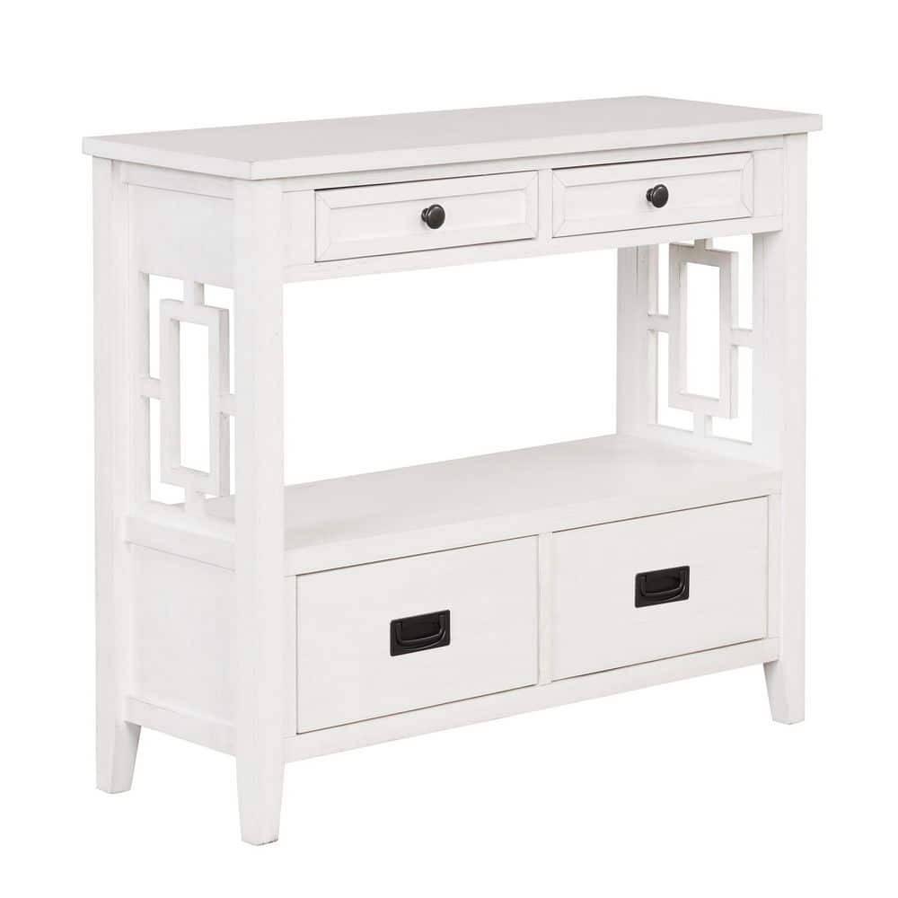 36 in. White Rectangular Pine Wood Console Table Entry Sofa Table with ...