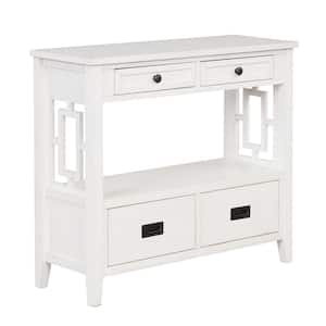 36 in. White Rectangular Pine Wood Console Table Entry Sofa Table with 4 Drawers 1 Storage Shelf for Hallway Kitchen