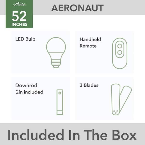 Hunter - Hunter 52 in. Aeronaut Wi-Fi ENERGY STAR Matte Black Damp Rated Smart Ceiling Fan with LED Light Kit and Handheld Remote