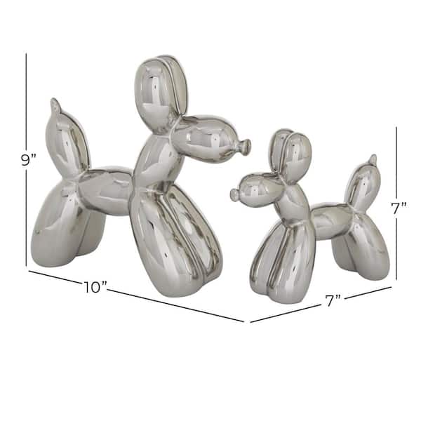 Silver Ceramic Balloon Dog Sculpture (Set of 2)