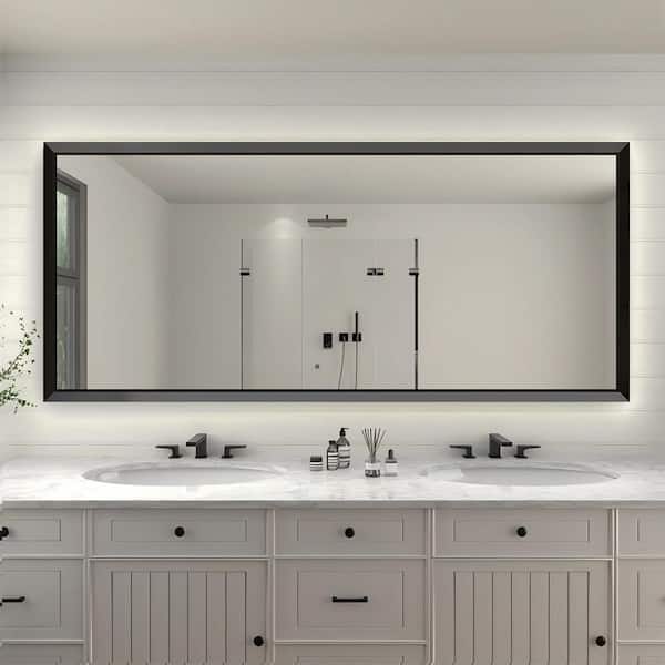 UPIKER Shaila 72 in. W x 32 in. H Rectangular Metal Framed Wall Bathroom Vanity Mirror Black