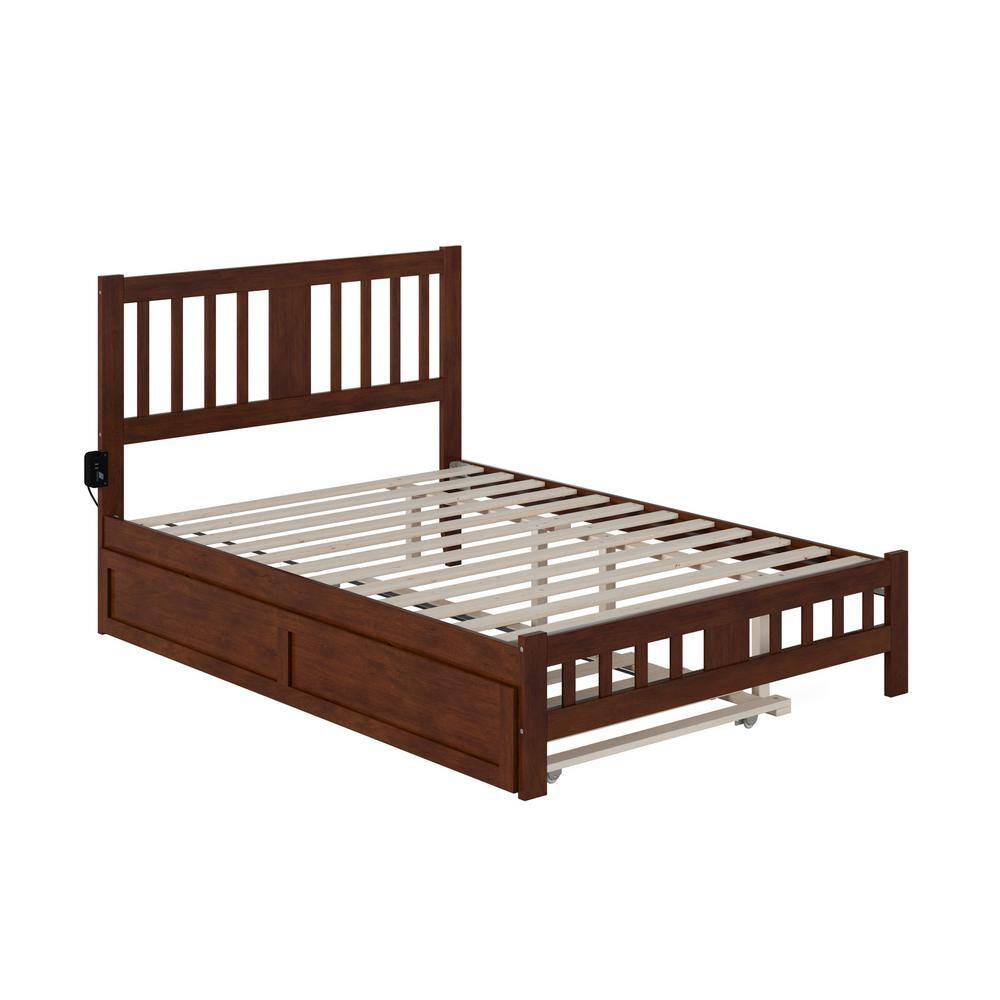 Walnut Full Size Mission Wood Platform Bed with Trundle