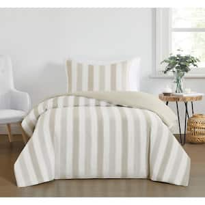 Aiden Stripe Beige Full/Queen 3-Piece Microfiber Duvet Cover Set