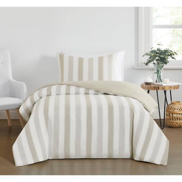 Truly Soft Aiden Stripe Beige Full/Queen 3-Piece Microfiber Duvet Cover Set
