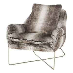 Brown and Silver Fabric Accent Chair with X Style Metal Base
