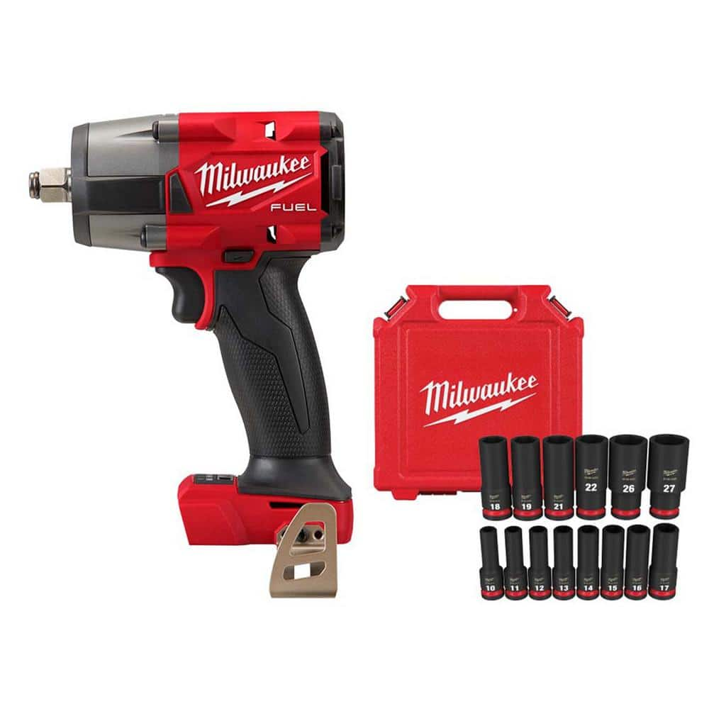 M18 FUEL Gen-2 18V Lithium-Ion Brushless Cordless Mid Torque 1/2 in. Impact Wrench (Tool-Only) with Socket Set (14-Pc) -  Milwaukee