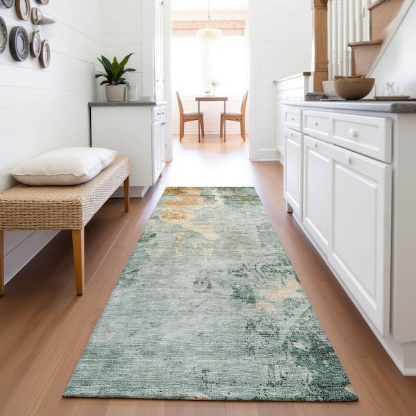 Mayfield Premium Machine Washable Abstract AMF1157 Seafoam 2 ft. 3 in. x 7 ft. 6 in. Runner Rug