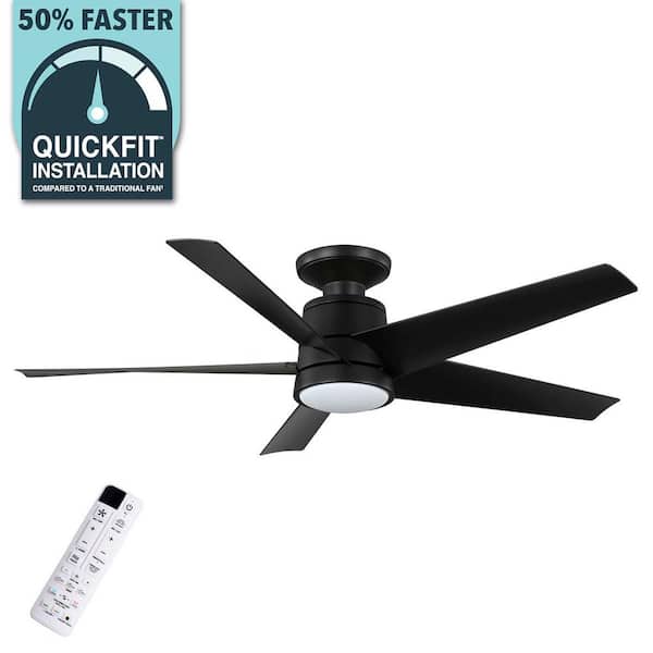 Ainslee 54 in. Indoor/Covered Outdoor Matte Black Hugger Ceiling Fan with DC Motor, Color Changing LED and Remote