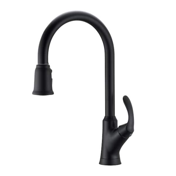 Ultra Faucets Stilleto Single Handle Pull-Down Sprayer Kitchen Faucet with Accessories in Rust and Spot Resist in Matte Black