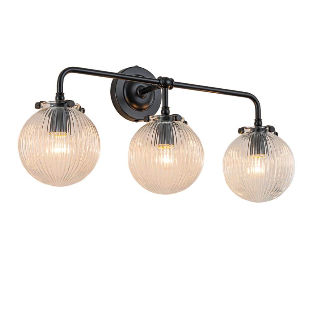 Ingram 24-in W 3-Light Matte Black Modern Ribbed Glass Globe Bubble Bathroom Vanity Light over Mirror price history on PriceWatchPro