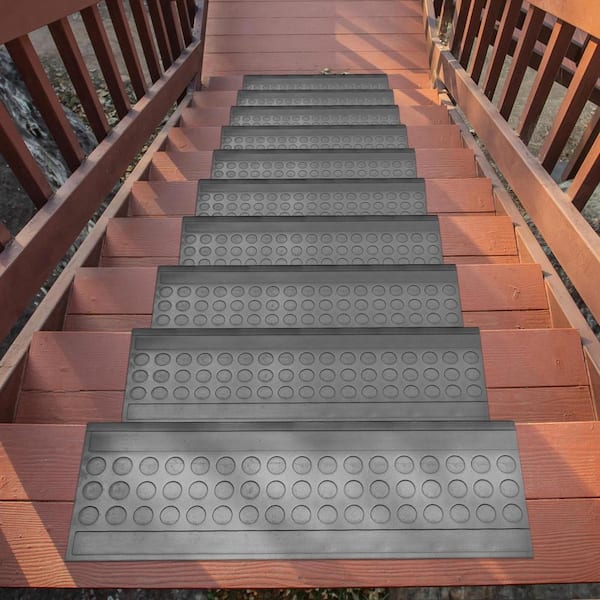 Outdoor Collection Rubberback Black Dots 10 in. x 30 in. ., Stair Tread Covers (Set of 5)