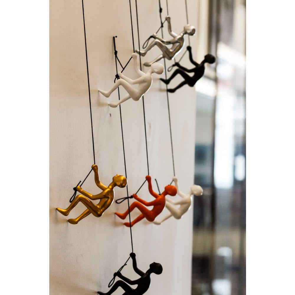 Multicolor Resin Climbing Man Wall Sculpture with Leather Rope