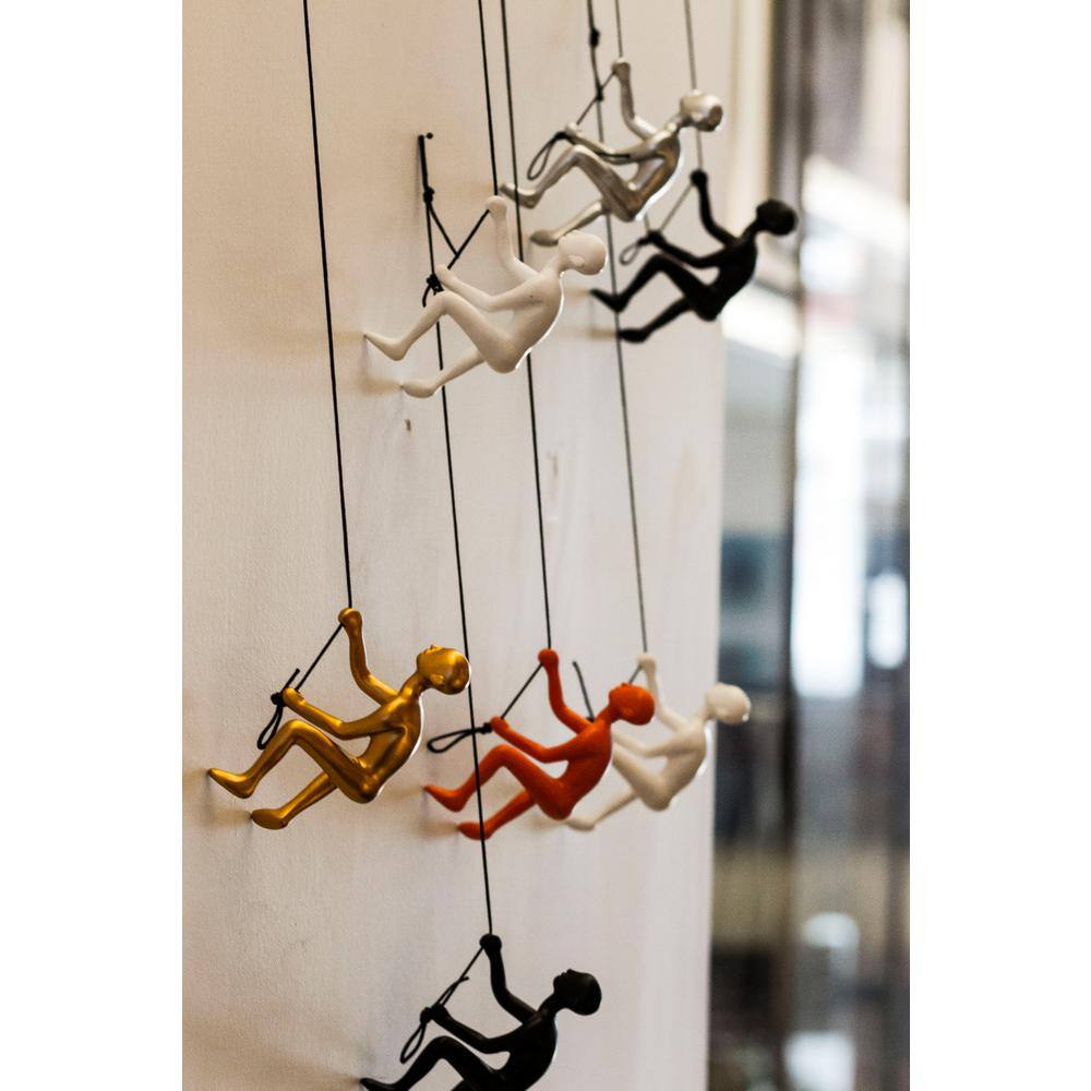 Silver Resin Climbing Man Wall Sculpture with Leather Rope